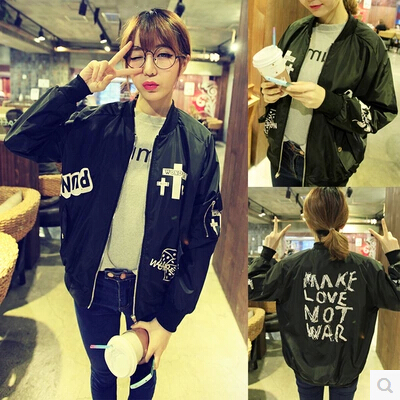 2017春季新款原宿風字母棒球服女韓版學生寬松bf百搭短款夾克外套