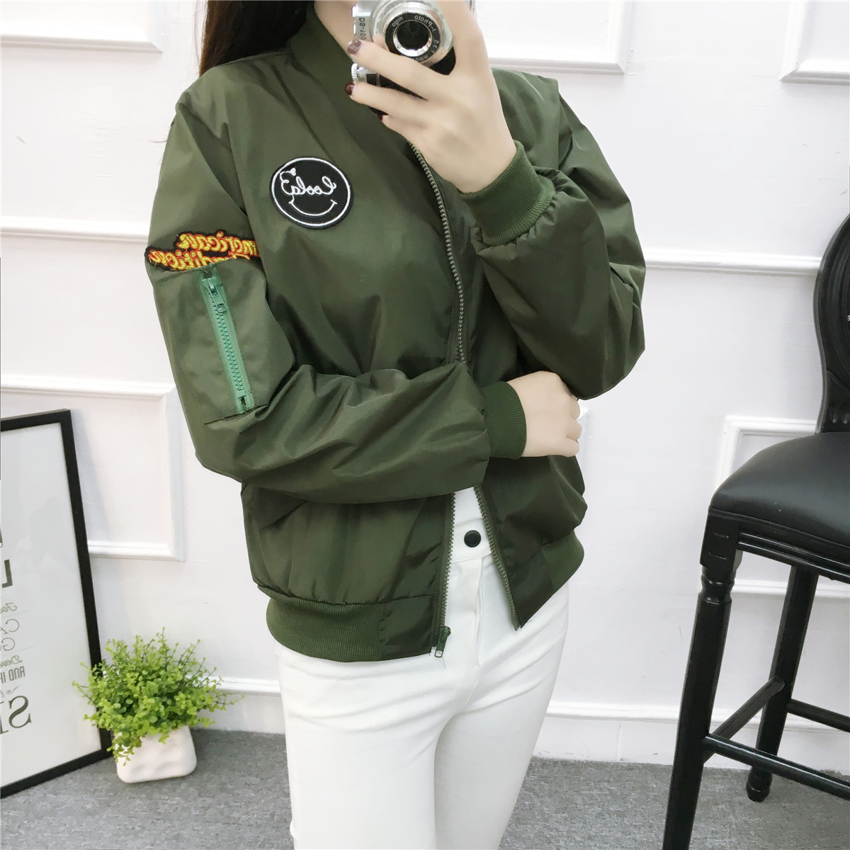 2017春裝新款軍綠色小外套韓版女式短款棒球服飛行員學生夾克衫