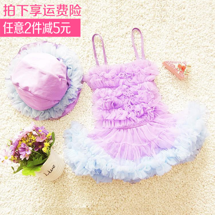 韓版新款女童泳衣蕾絲 寶寶網紗裙式連體泳衣 可愛中小兒童游泳衣